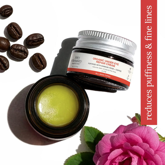 Organic Under Eye Repair Cream Fortified with Damask Rose + Coffee
