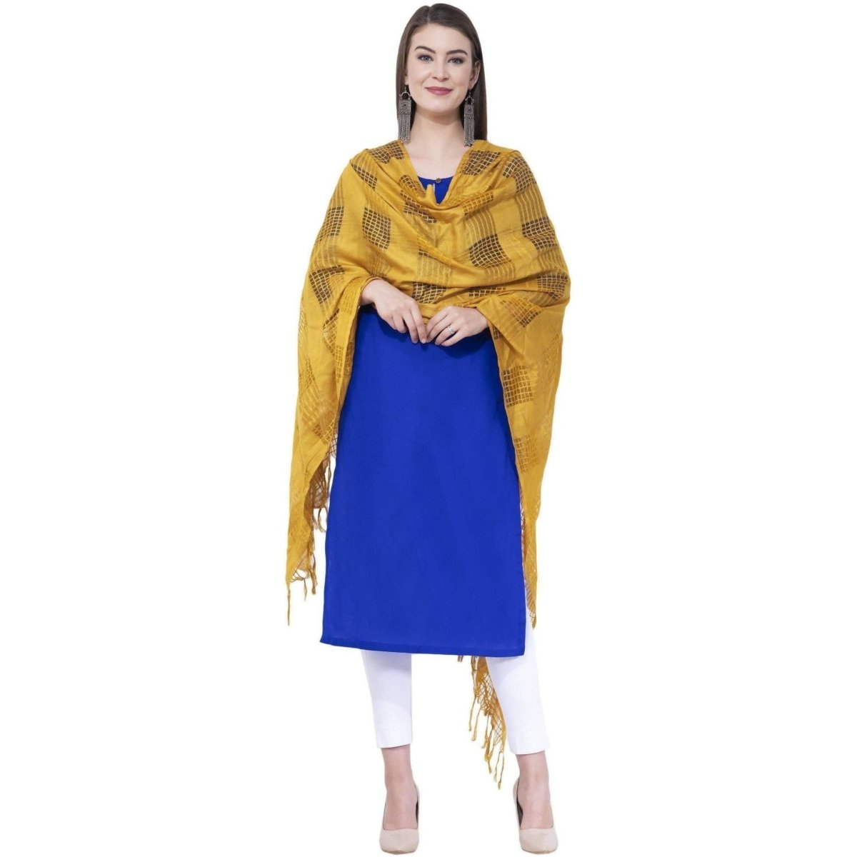 A R SILK Yellow Color Window square Cotton Dupattas and Chunnis