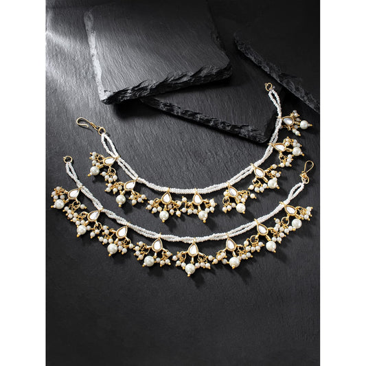 Gold-Polished Long Pearl Drop Beads Hair Chain Accessories for Women - Wahe Jewels | Grab2Buy