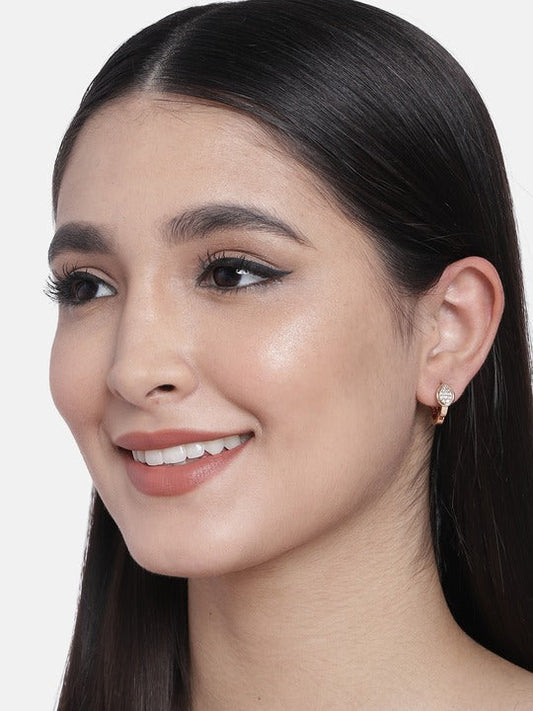 Stylish Latest Fashion Rose Gold-Polished AD Stone Contemporary Studs Earrings for women - Wahe Jewels | Grab2Buy