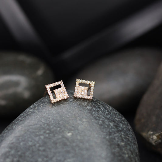 Stylish Latest Fashion Rose Gold-Polished Square Studs Earrings for Women - Wahe Jewels | Grab2Buy