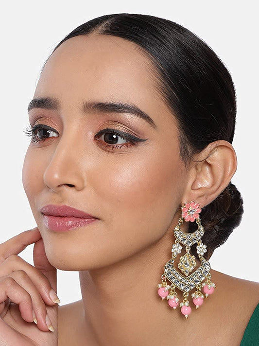 Gold-Polished Alloy with Pearl Love Drop Earring for Women, Pink - Wahe Jewels | Grab2Buy