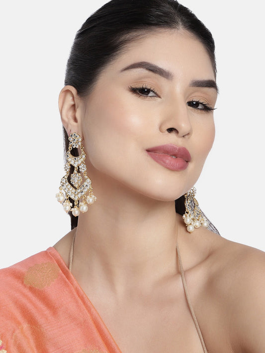 Gold-Polished Alloy with Pearl Love Drop Earring for Women, White - Wahe Jewels | Grab2Buy
