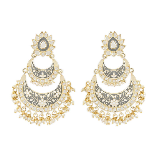 Gold-Polished Intricately Designed Traditional Meenakari Earrings Glided With Kundans & Pearls - Wahe Jewels | Grab2Buy