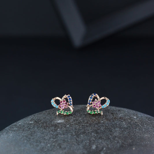 Stylish Latest Fashion Rose Gold-Polished Glittering Crystal AD Stone Studs Earrings for Women & Girls - Wahe Jewels | Grab2Buy