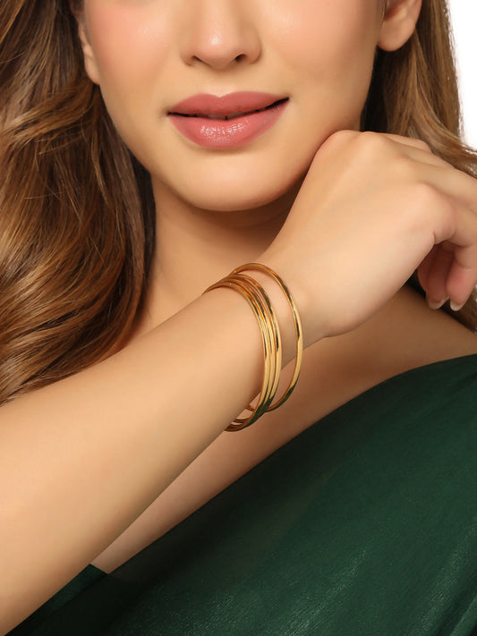 NVR Women's Set of 4 Gold-Polished Traditional Daily Use Bangles | Grab2Buy