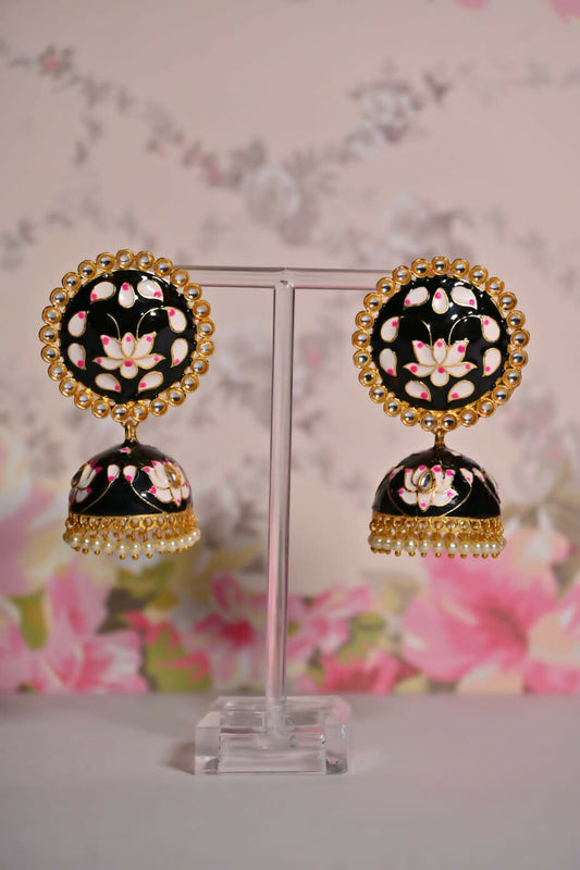 Black Round Shape Ethnic Meenakari Jhumki Earrings By House of Ree House of Ree