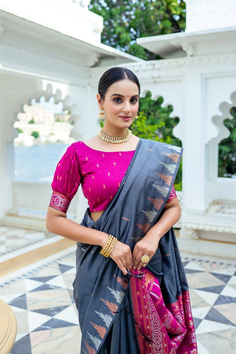 Aastha Fashion Dark Grey Woven South Silk Saree with Blouse - Grab2buy