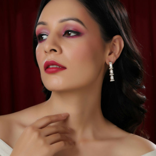 Long Kundan and Diamond Earrings (Gold) - Ruby Raang - Grab2buy