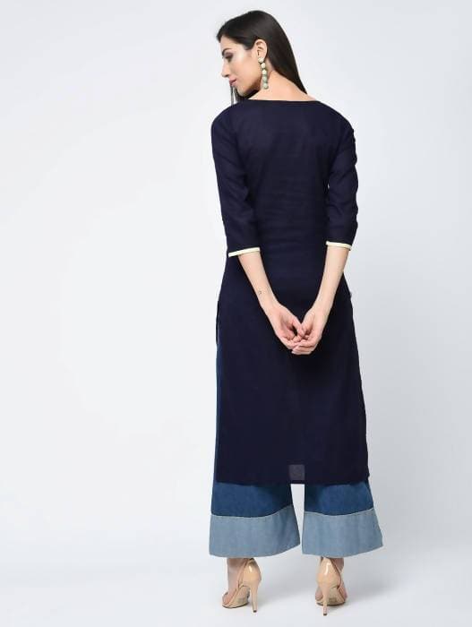 Aniyah Cotton Straight Kurta Blue Color With Patchwork (AN-106K)