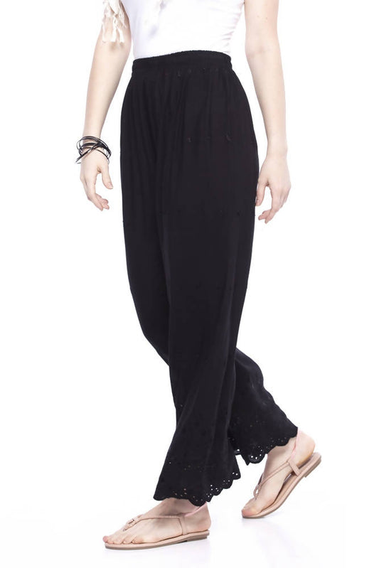 Mominos Fashion Reyon Cotton Black Embroidery Chikan Palazzo