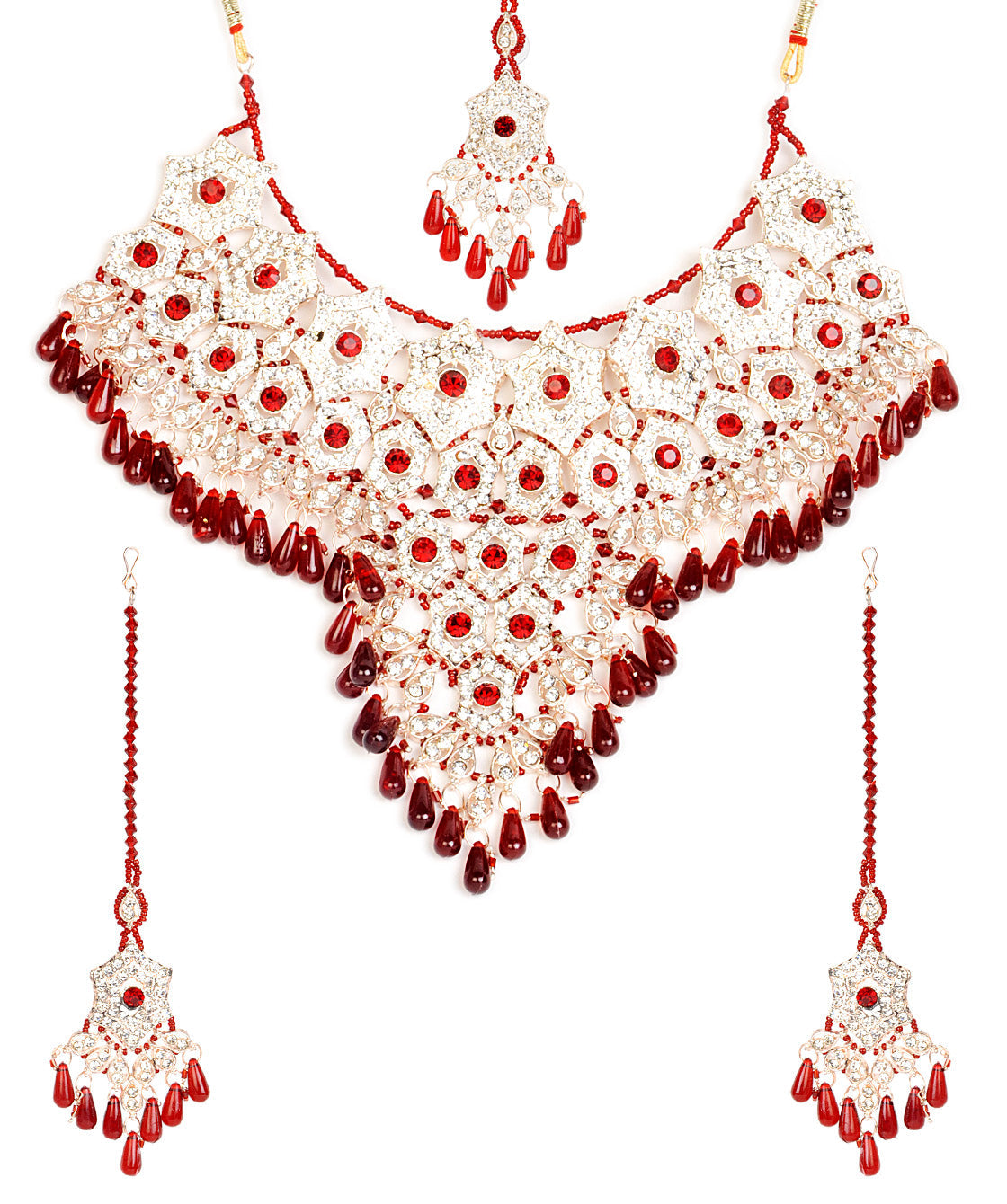 Gold-Plated Alloy Handcrafted Semi Bridal Grand Look Necklace Set - The Pari - Grab2buy