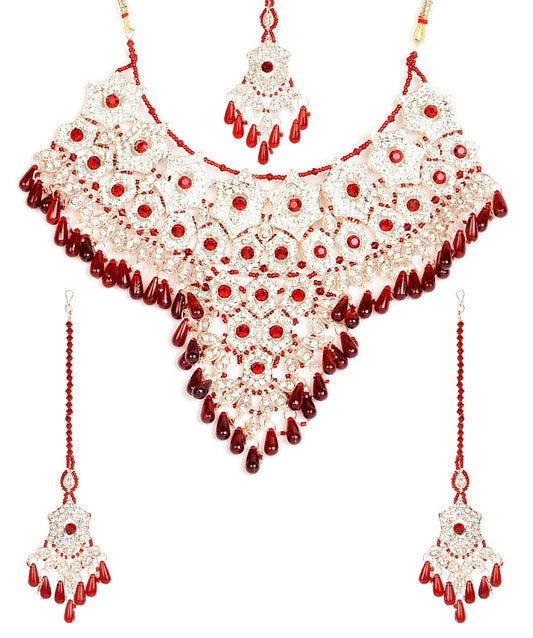 Gold-Plated Alloy Handcrafted Semi Bridal Grand Look Necklace Set - The Pari - Grab2buy