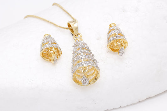 Gold-Plated Alloy Bell Shaped American Diamond Necklace Set - The Pari - Grab2buy