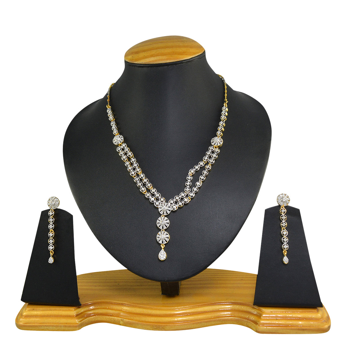 Rhodium-Plated Alloy Double Line Ad Necklace Set - The Pari - Grab2buy