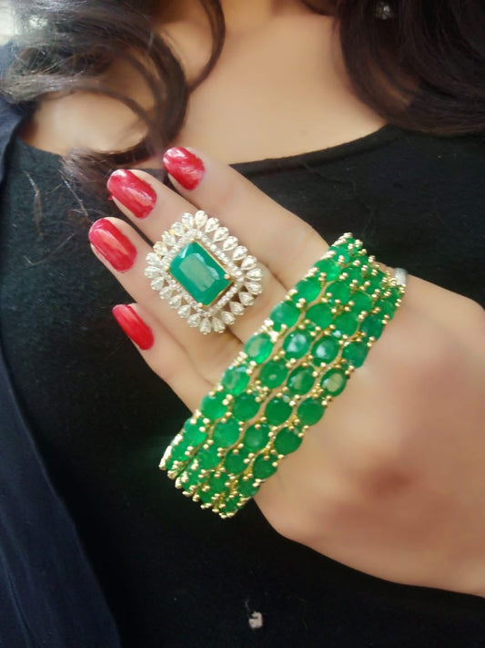 Gold-Plated Alloy American Diamond Bangles And Ring Set - The Pari - Grab2buy