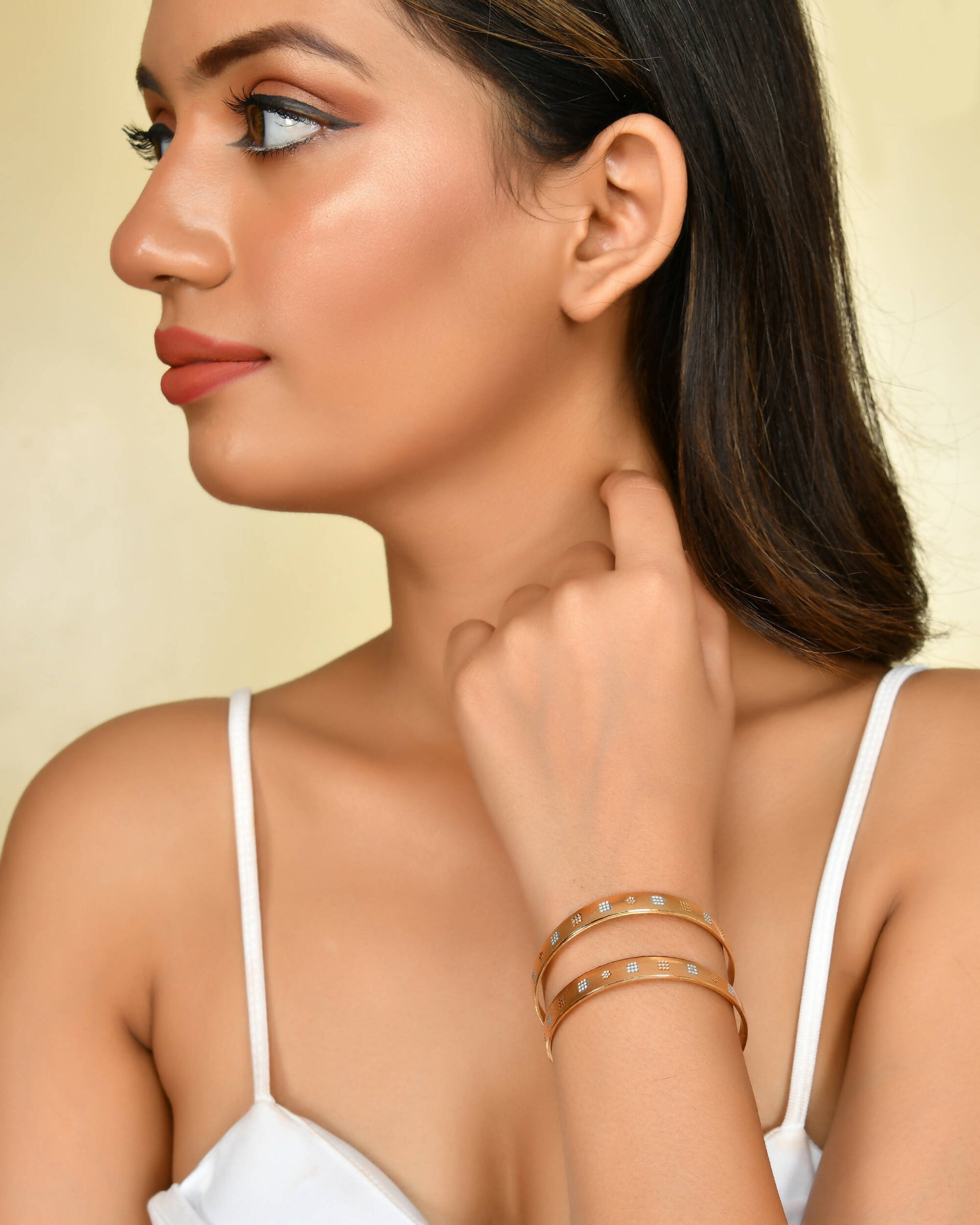 VOJ Stainless Steel Beads Gold-plated Bangle Set (Pack of 2) - Grab2buy