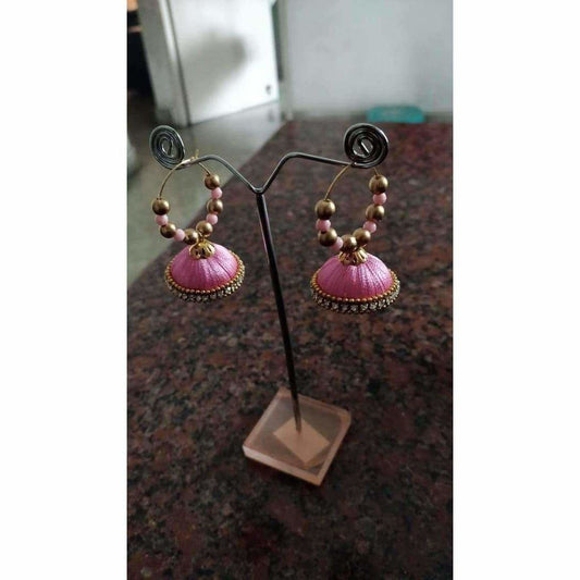 Pink Color Silk Thread Earrings with Beads - Grab2buy