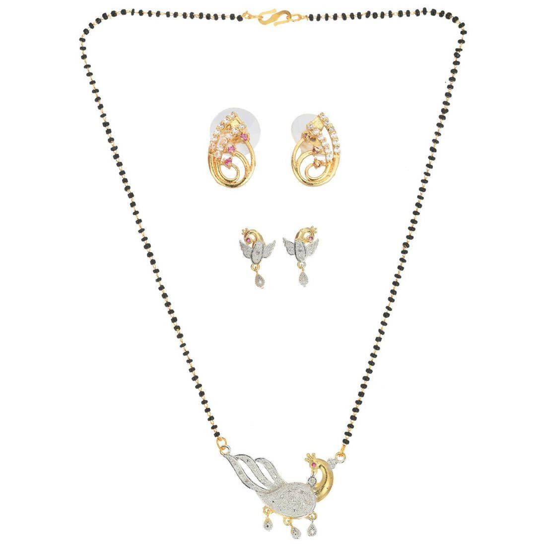 AanyaCentric Gold Plated Mangalsutra with Pendant, 2 Pair Earrings - Grab2buy
