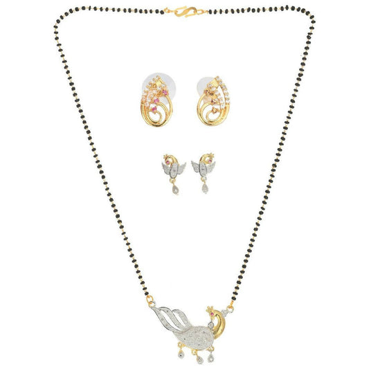 AanyaCentric Gold-Polished Mangalsutra with Pendant, 2 Pair Earrings Grab2Buy AanyaCentric Grab2Buy
