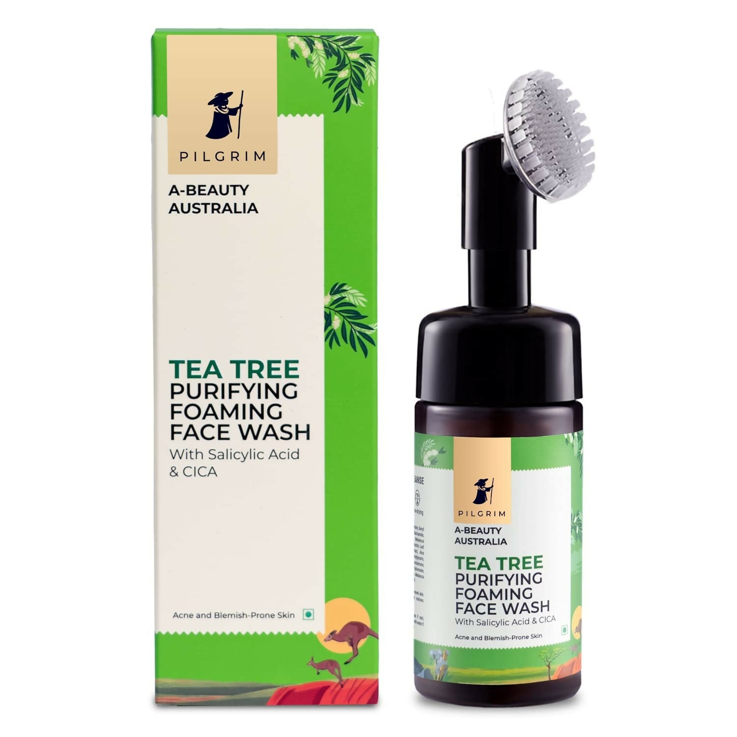 Pilgrim Australian Tea Tree & 1% Salicylic Acid Foaming Face Wash with Brush For Oily Skin, Acne And Pimples - Grab2buy