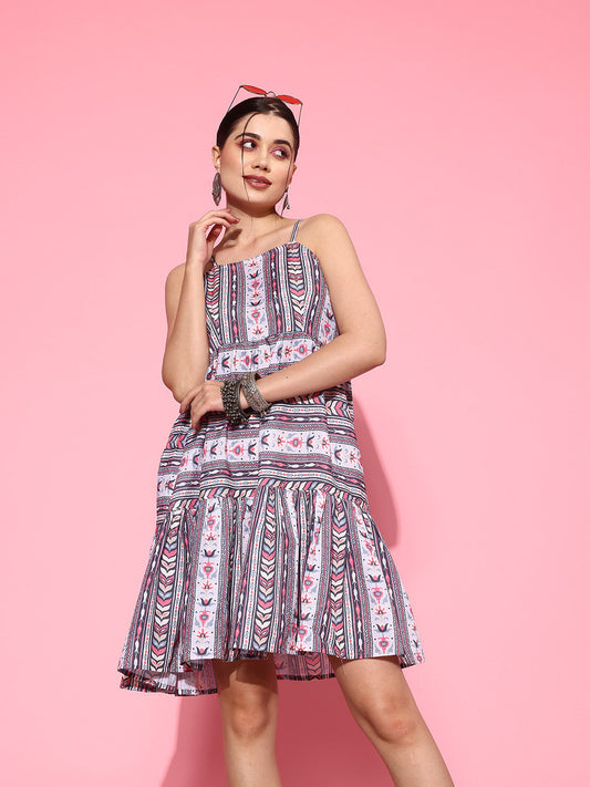 Yufta Ethnic Motifs Print A-Line Pure Cotton Ethnic Dress Grab2Buy Yufta Grab2Buy