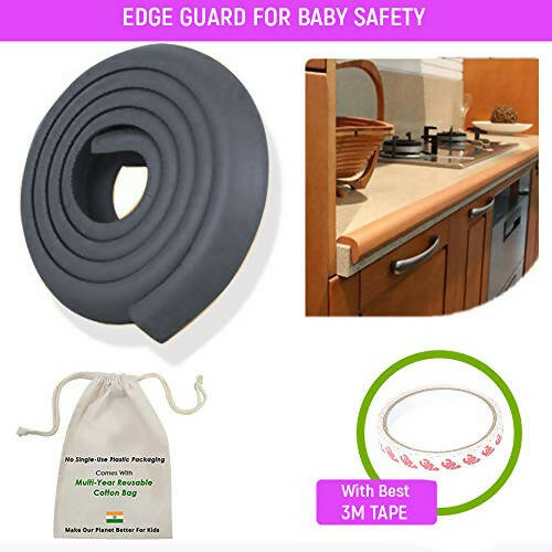 Safe-O-Kid Unique High Density L-Shaped 2 Mtr Long 4 Large Edge Guard With 16 Corner Cushions - Black