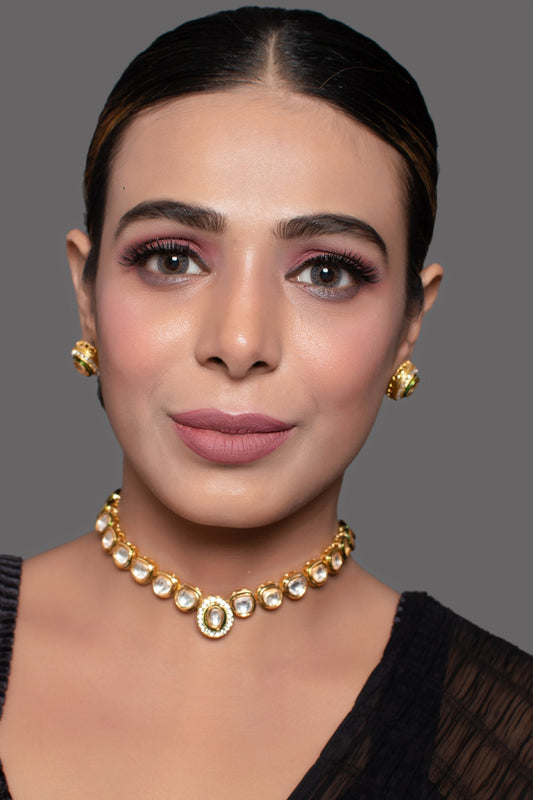 Peryl Women's Handcrafted Kundan Studded Necklace With Earring - Grab2buy
