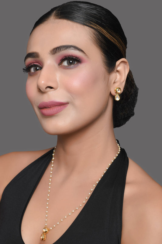 Peryl Women's White Gold Tone Kundan Necklace With Earrings - Grab2buy