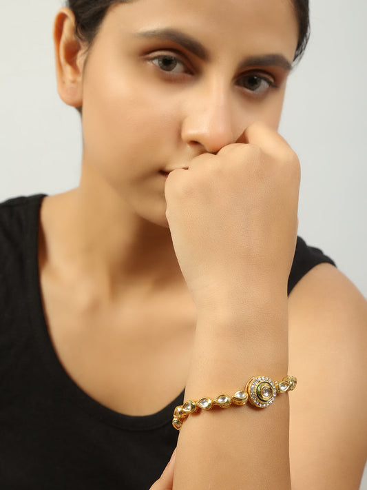 Peryl Women's Gold Toned Kundan Inspired Bracelet With Pearls