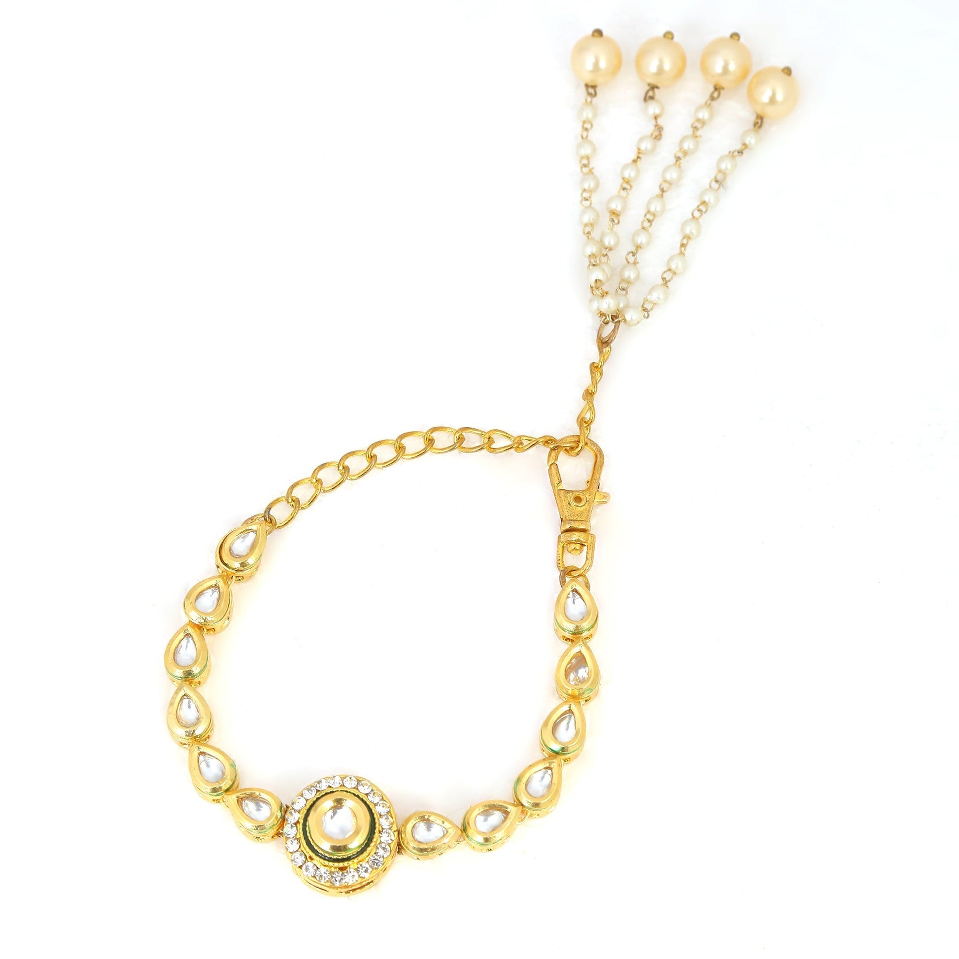 Peryl Women's Gold Toned Kundan Inspired Bracelet With Pearls - Grab2buy