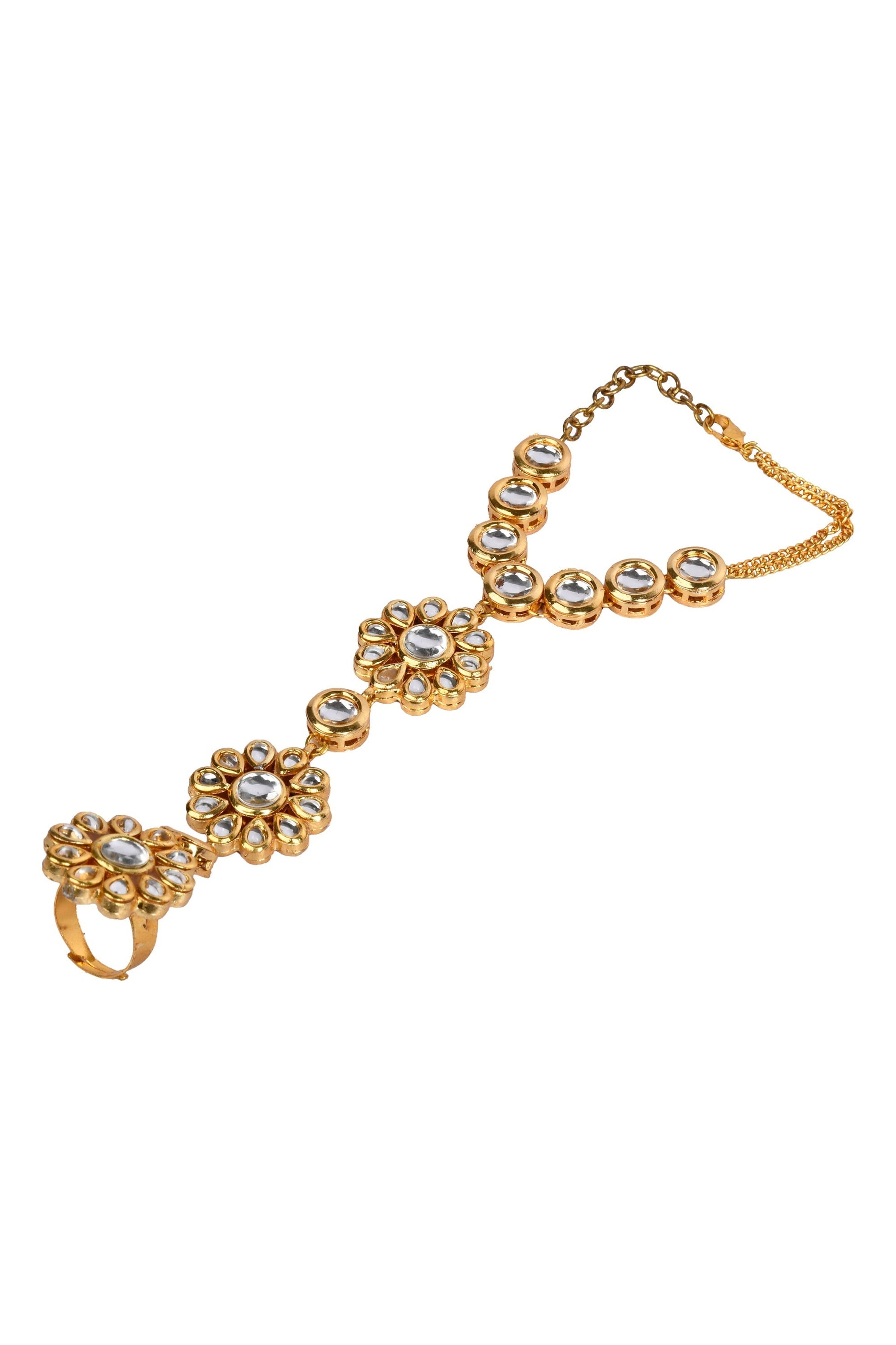 Peryl Women's Handcrafted Floral Kundan Hathphool - Grab2buy
