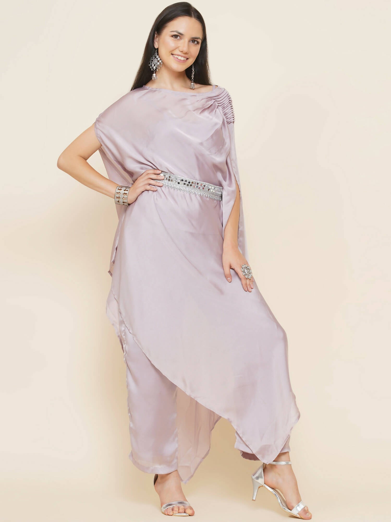 Women Republic Lavender Georgette Assymetical Kurta With Palazzo - Grab2buy