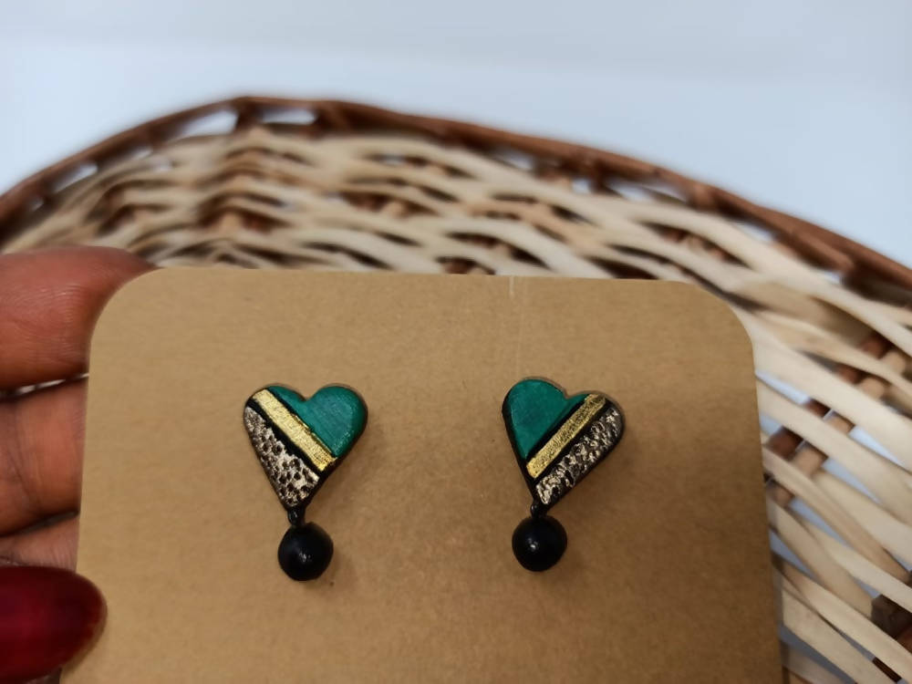 Terracotta Heart-Shape Ear Studs