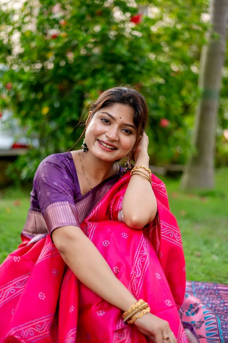 Aastha Fashion Rani Pink Woven Soft Silk Saree with Blouse - Grab2buy