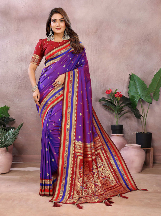 Aastha Fashion Purple Kalamkari Silk Weaving Saree