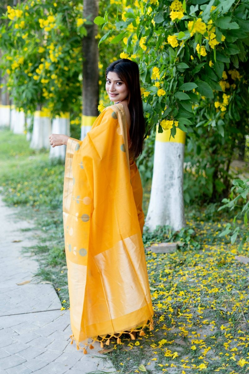 Aastha Fashion Yellow Woven Cotton Silk Saree with Blouse - Grab2buy