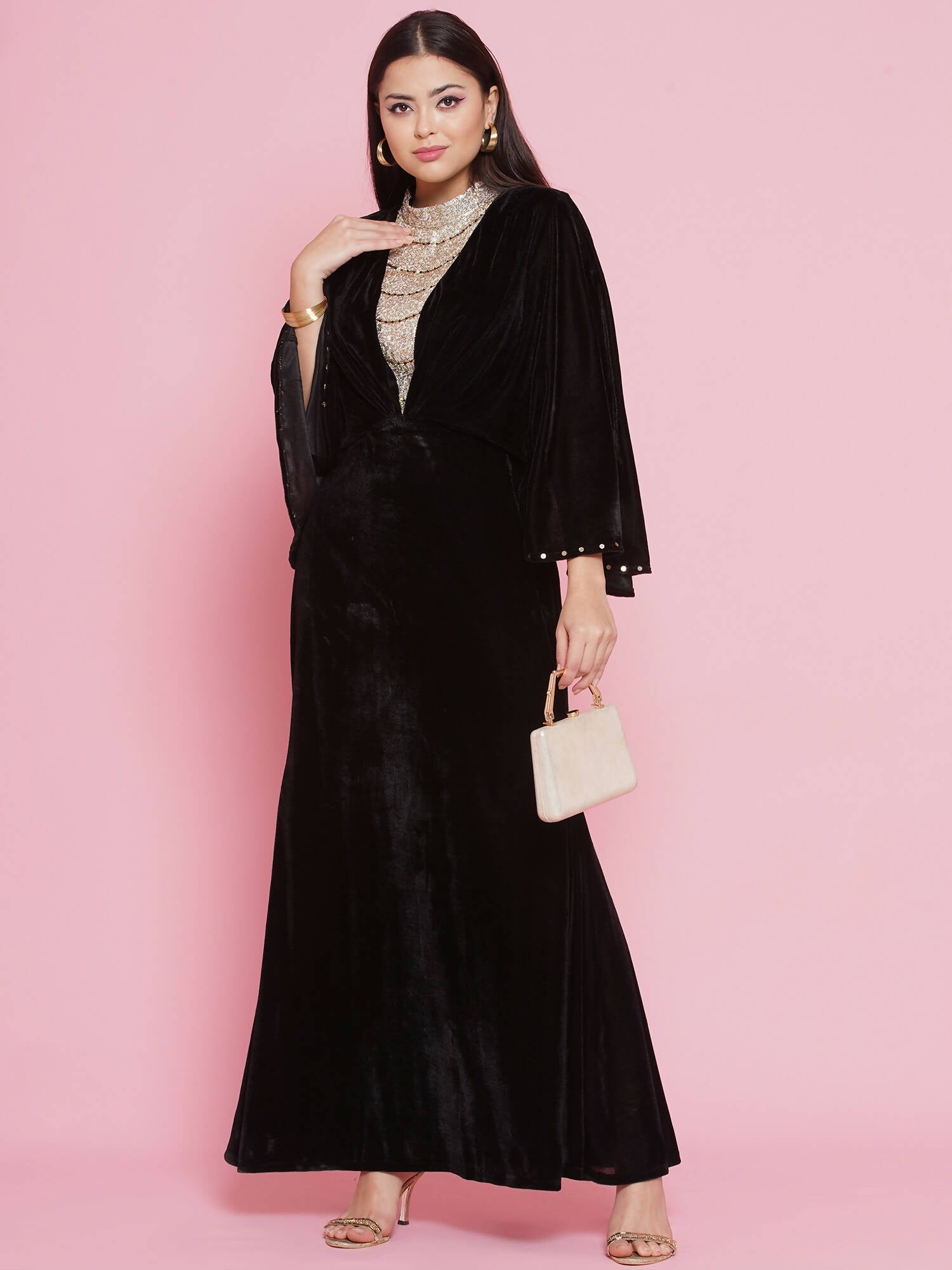 Women Republic Black Velvet Embellished Gown - Grab2buy