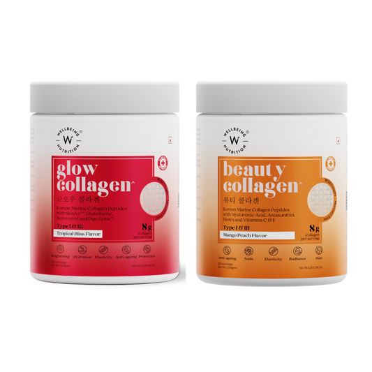 Wellbeing Nutrition Glow Korean Marine & Beauty Collagen Combo: Tropical Bliss & Mango Peach Flavor Grab2Buy Wellbeing Nutrition Grab2Buy