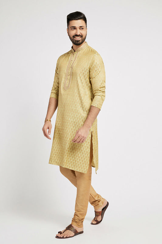 Ethnic India Green Men's Kurta Woven Design Polyester | Swadesiicart