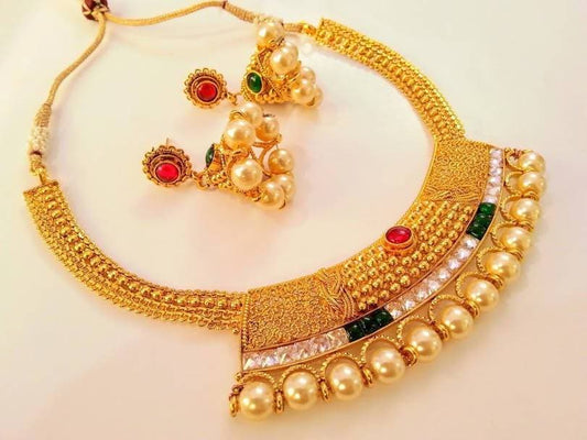 Multicolor AD Designer Necklace Set With White Beads