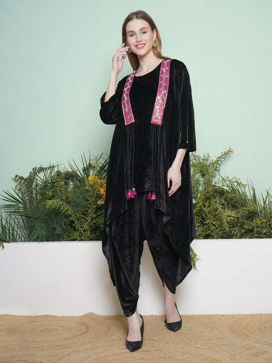 Joban Fashion Black Dhoti Salwaar with Inner and Hand Embellished Jacket