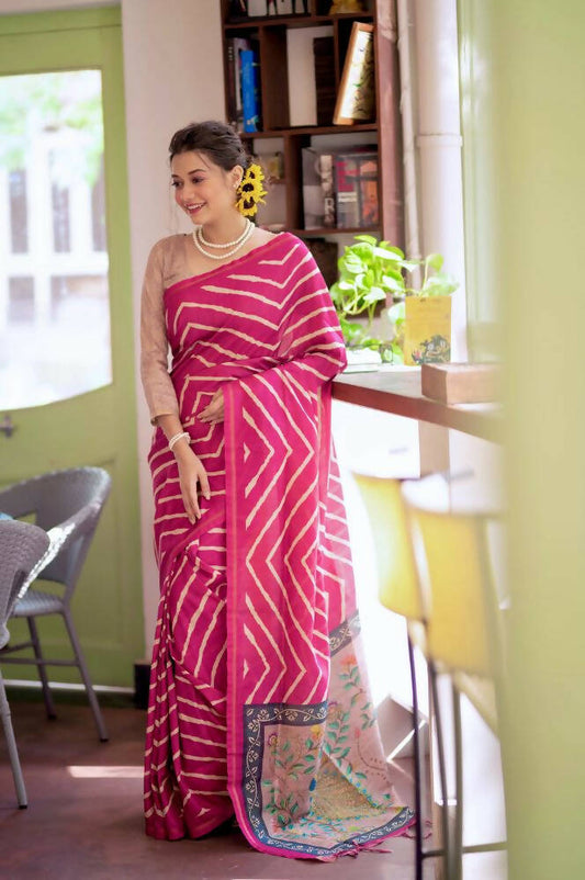 Vishnu Weaves Women's Pink Soft Tussar Silk Digital Printed Grab2Buy with Unstitched Blouse