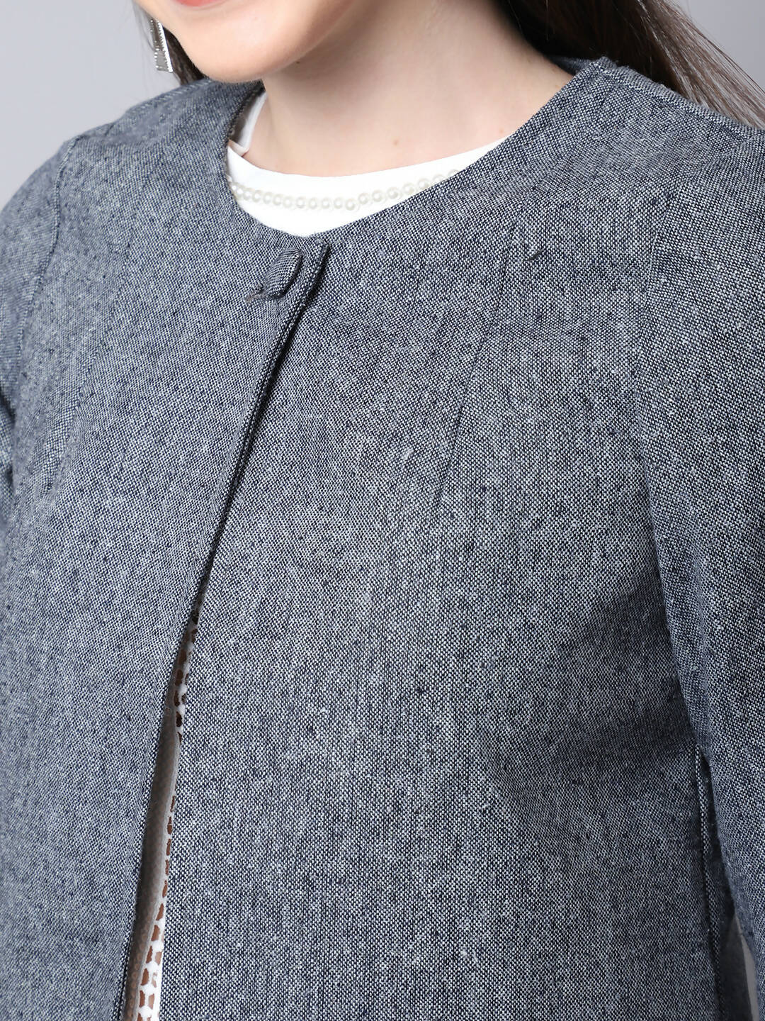 Even Apparels Grey Pure Wool Open Front Statement Jacket - Grab2buy