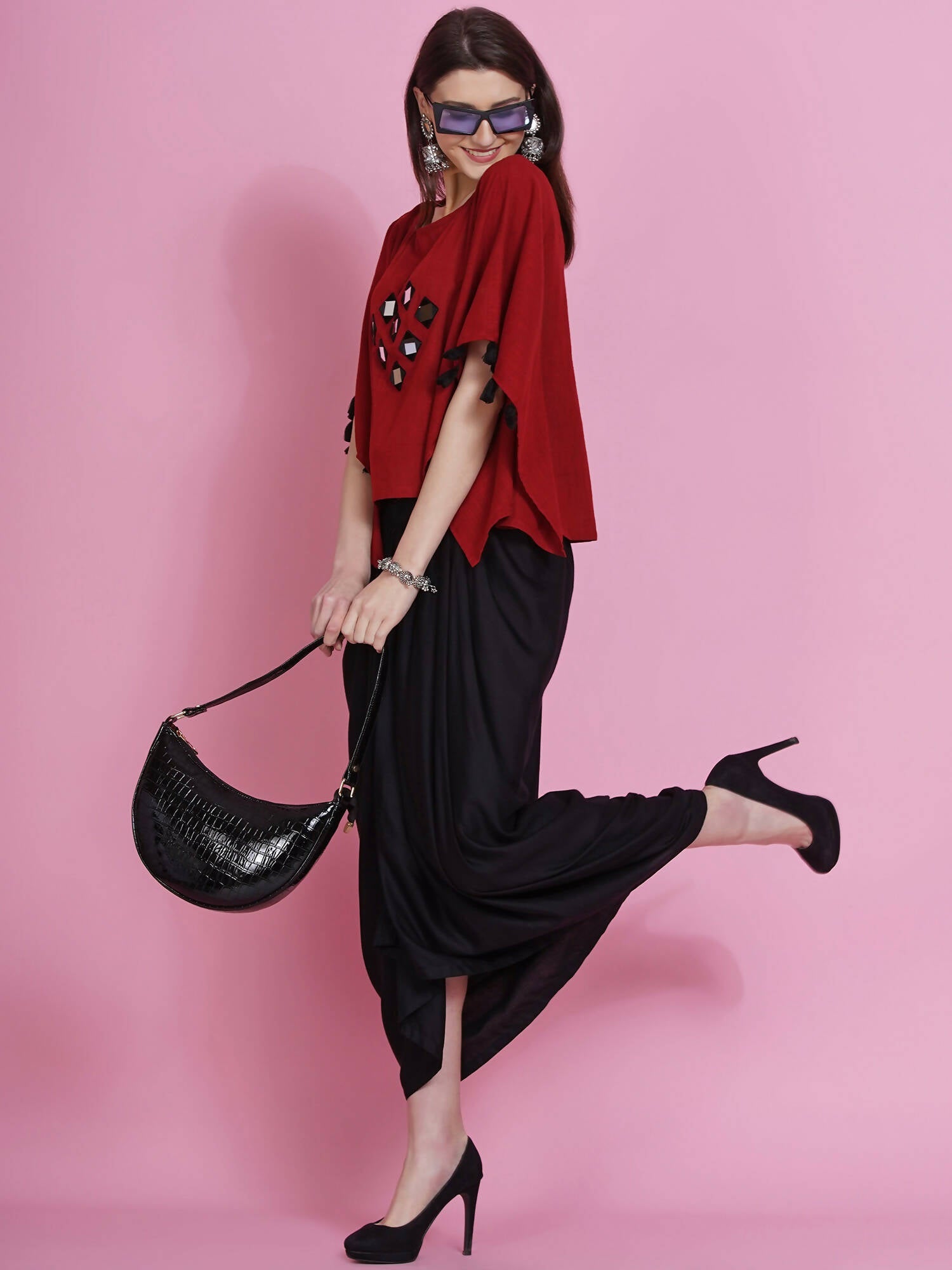 Women Republic Maroon Cotton Kaftan With Dhoti - Grab2buy