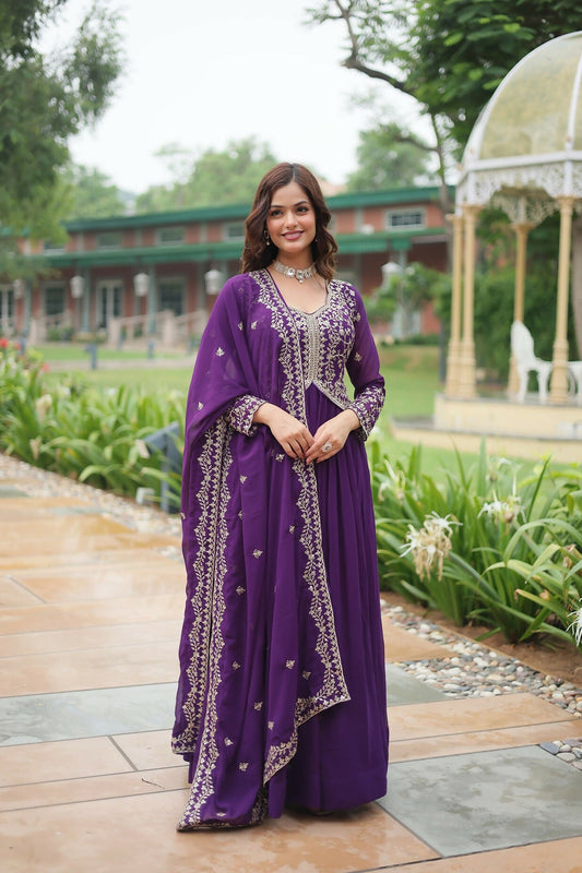 Joban Fashion Purple Georgette Sequence Embroidery Work Kurta Set