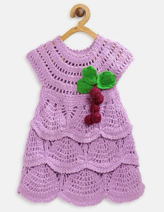 ChutPut Hand knitted Crochet Grape Wool Dress For Baby Girls - Purple