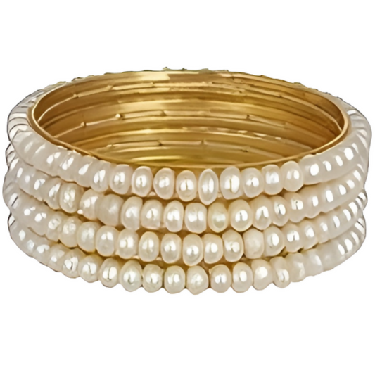 Gold-Polished Alloy Set Of 4 Pearl Bangles - The Pari | Grab2Buy