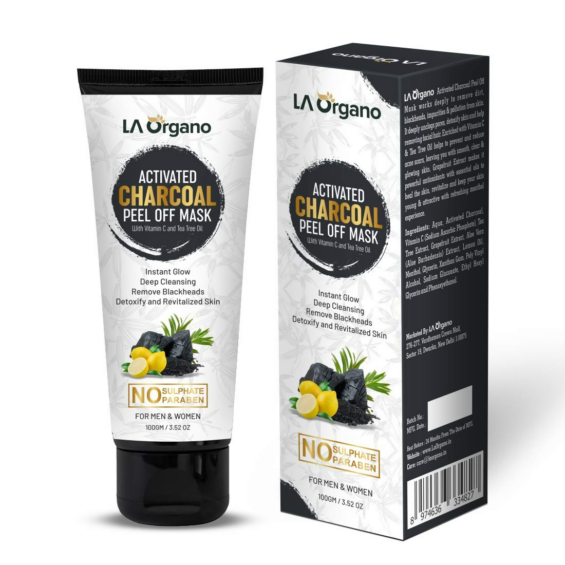 LA Organo Papaya Hydrating Face Gel with Alovera & Vit-E & Activated Charcoal Peel Off Mask Combo - Grab2buy