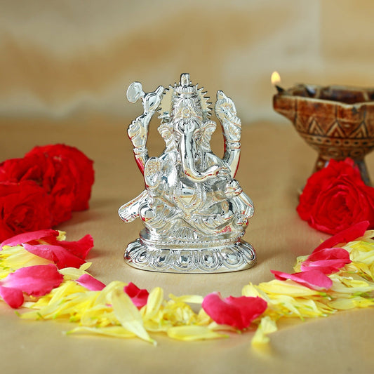 Estele Rhodium Plated Spiritual Lord Ganesha Idol for Gifts & HouseWarming/Home/Office Decors | Grab2Buy